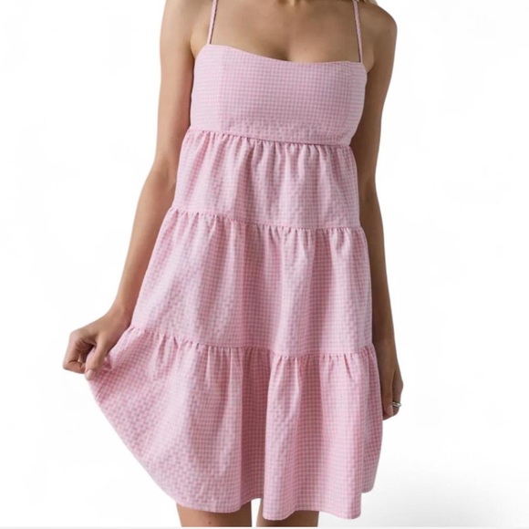 Kimchi Blue Dresses & Skirts - Kimchi Blue Zosia Tiered Babydoll Dress Coquette Pink Gingham Mini Dress Small